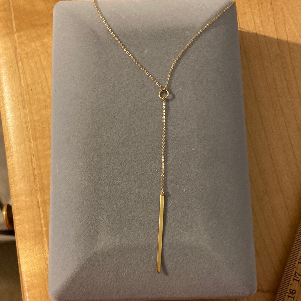 14k solid yellow gold Y necklace 18” -20” adjustable